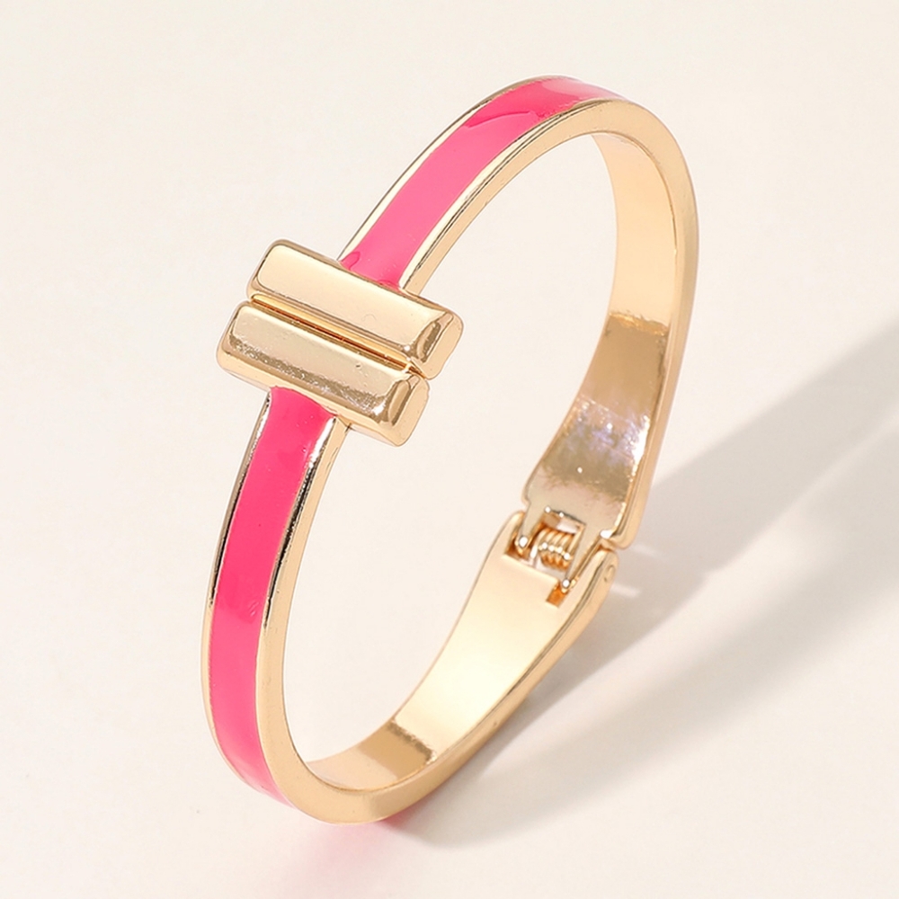 Fuchsia Pink Metal Bar Tip Bracelet Bangle Hinged Statement Fashion Accessories